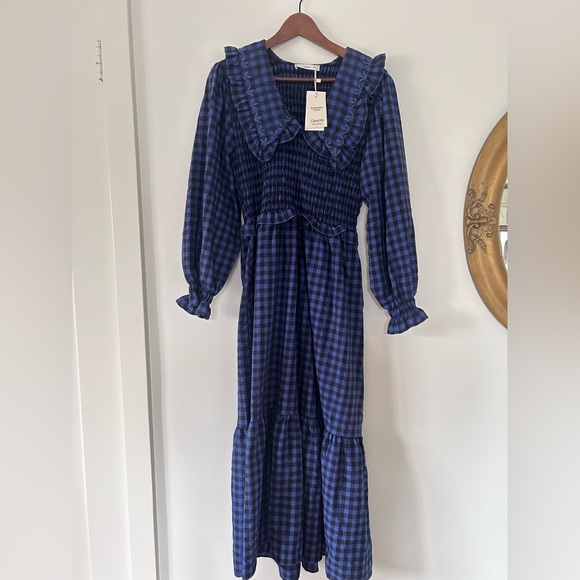 Mango Check Babydoll-Collar Prairie Dress Size M - Picture 5 of 7